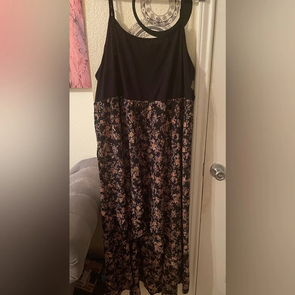 Plus Size Womens sleeveless black floral high low summer dress size 3X pre